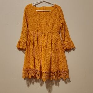 Elegant Mustard Lace Kids Dress